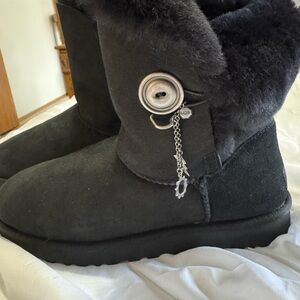 UGG Black Suede Winter Boots with Chain Detail